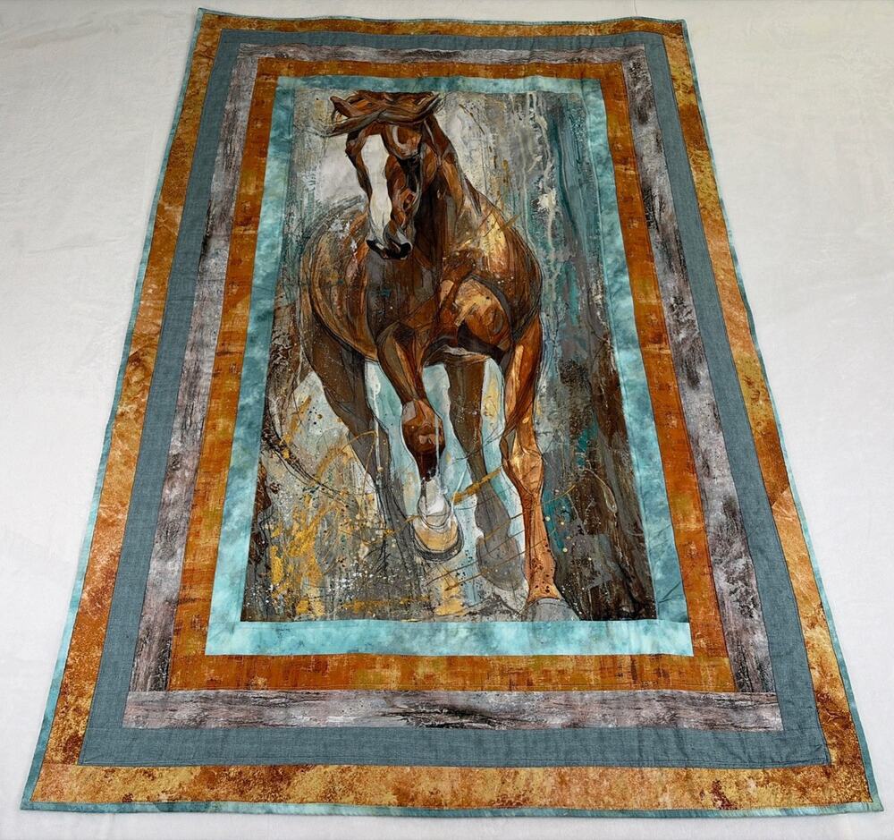 Handmade Horse Quilt 57 x 39 Multi-Color Excellent Condition Bnfts Charity